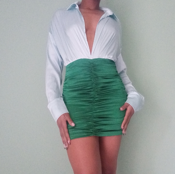 SHEIN Dresses & Skirts - Women's green SHEIN Two Tone Ruched Bodycon Dress